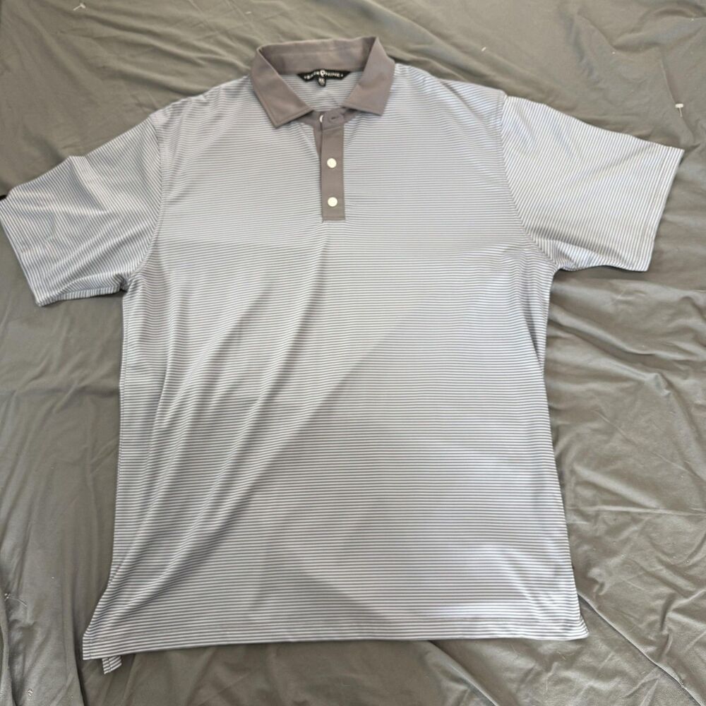 Back Nine Polo Shirt Mens 2XL Gray Striped Short Sleeve Collared Golf‎ Casual